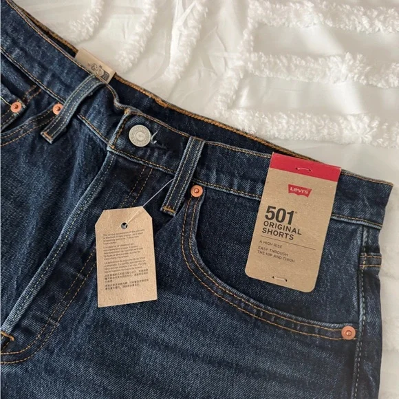 Levi's Women's 501 Dark Indigo Jean Shorts - Picture 2 of 9